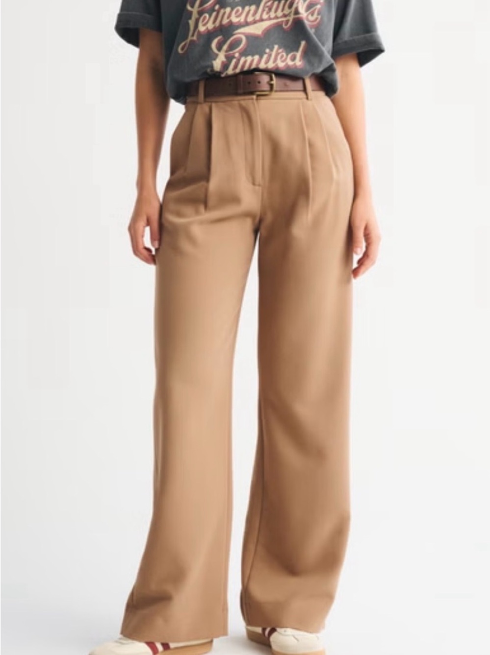 Abercrombie & Fitch High-Waist Wide Leg Pants in Camel Brown